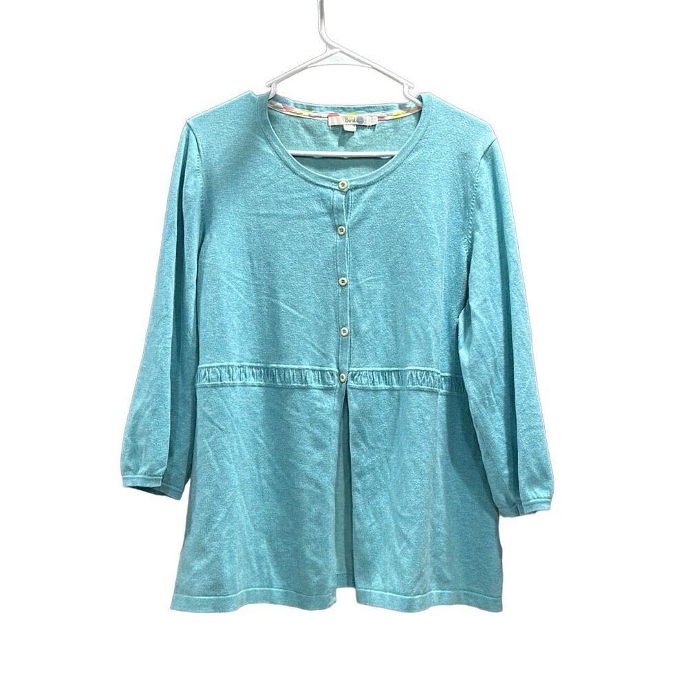 BODEN Turquoise Puff Sleeve Peplum Cardigan Sz. US10